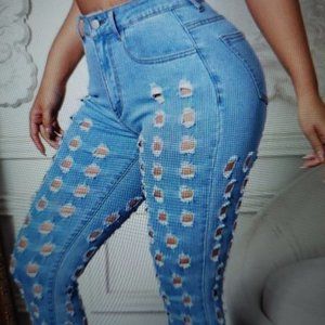 SHEIN - SXY Ripped Raw Hem Skinny Jeans